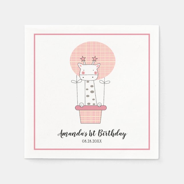 Guardanapo De Papel Garota Primeiro Aniversário Festa de Girafa Napkin (Frente)