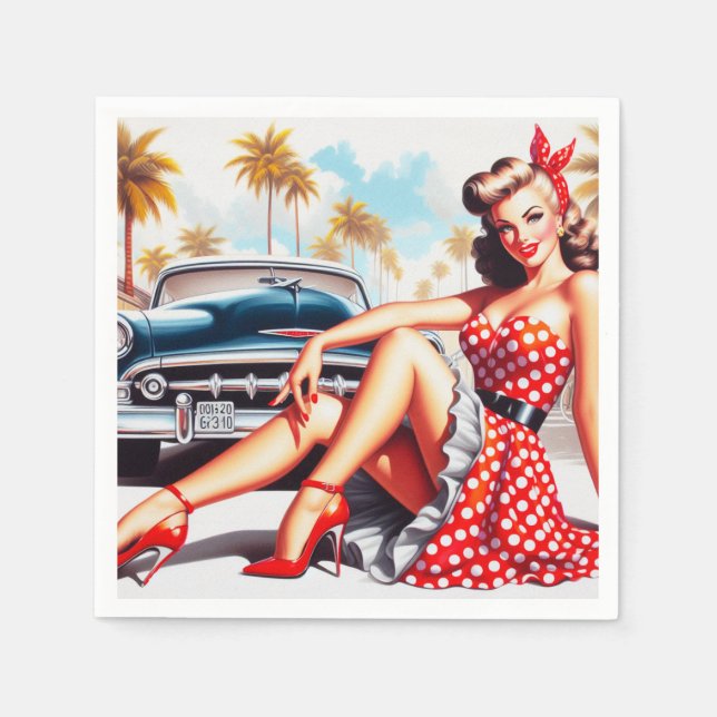 Guardanapo De Papel Garota Retro Clássica Pin Up (Frente)