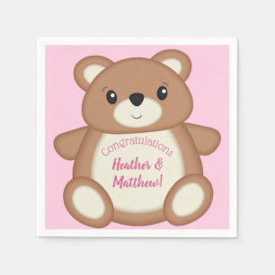 Guardanapo De Papel Garota Rosa-Chá de fraldas-Urso