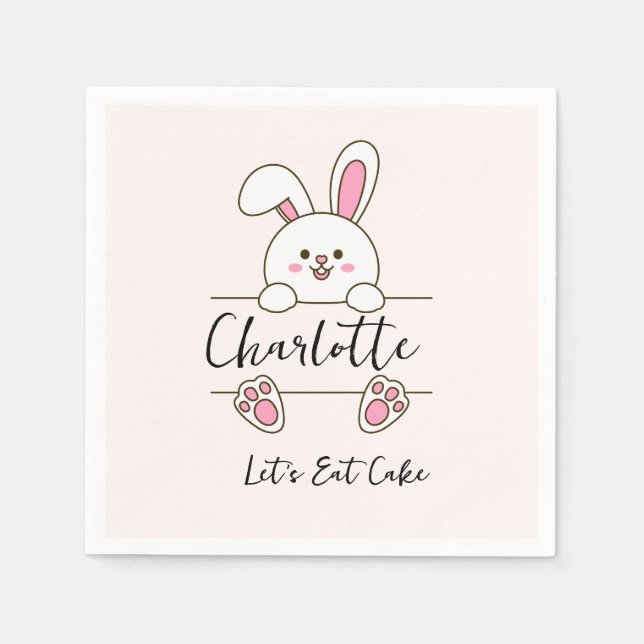 Guardanapo De Papel Garotinha Fofa de Rosa - Comamos Bolo de Aniversár (Frente)