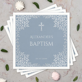 Guardanapo De Papel Garoto Baptism Dusty Blue Faux Silver deixa Elegan