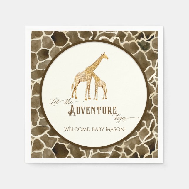 Guardanapo De Papel Garoto Chá de fraldas de Watercolor Giraffe Mama e (Frente)