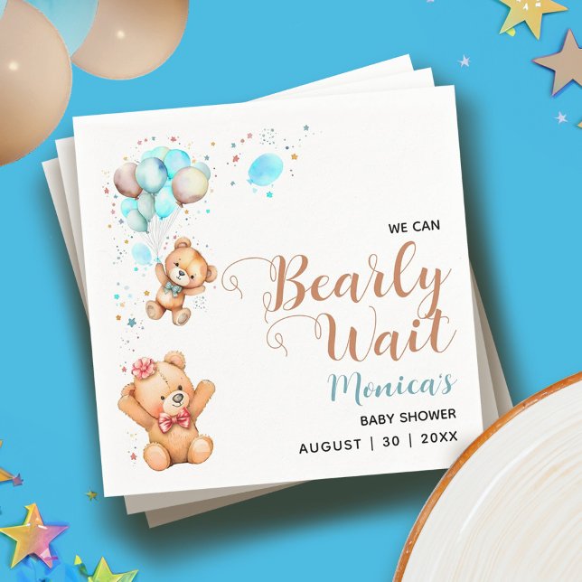 Guardanapo De Papel Garoto Teddy Bear Podemos Bater Chá de fraldas De  (Boy Teddy Bear We Can Bearly Wait Baby Shower Napkins)