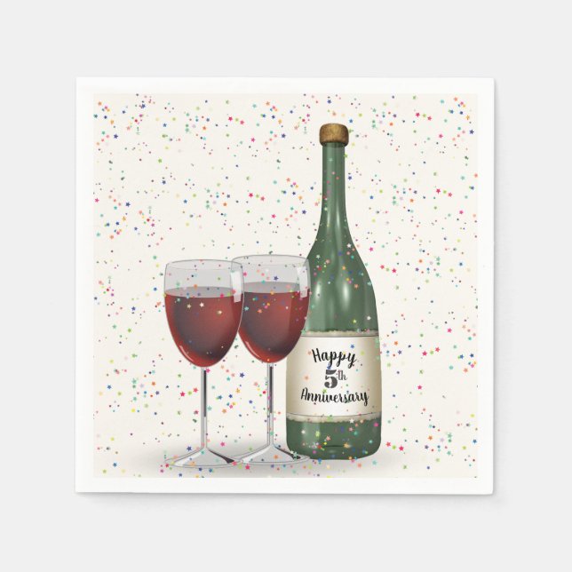 Guardanapo De Papel Garrafa de Vinho e Dois Copos para Festa de 5º Ani (Frente)