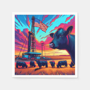 Guardanapo De Papel Gasoduto em Sunset Cattle and American Flag 2