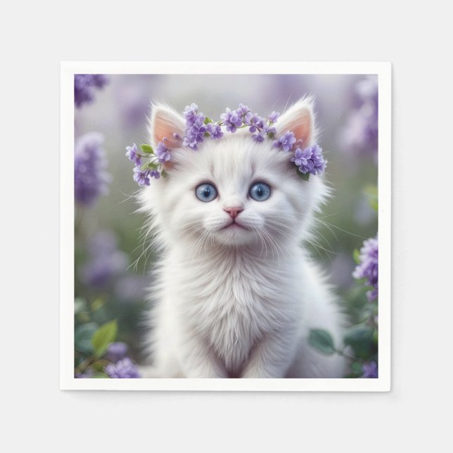 Guardanapo De Papel Gatinho Branco Com Lilac Laurel (Frente)