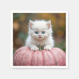 Guardanapo De Papel Gatinho Branco Na Pumpkin Rosa