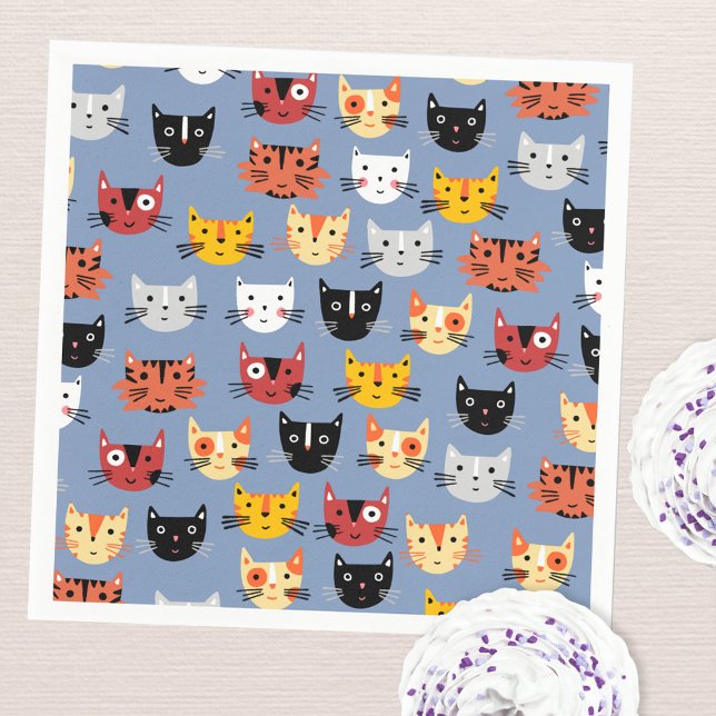 Guardanapo De Papel Gatinho Gato Gato Azul (Cute Kitty Cat blue party paper napkins)