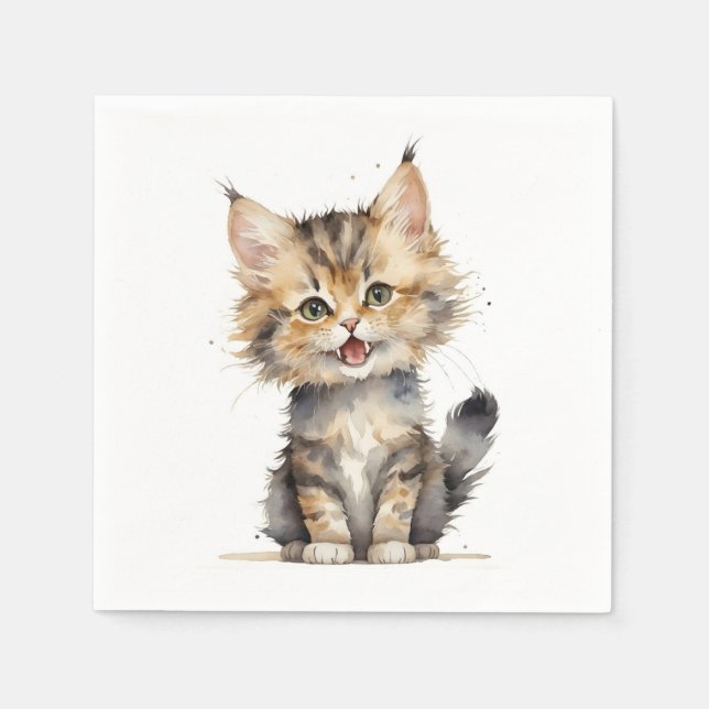 Guardanapo De Papel Gatinho Tabby de Aquarela (Frente)