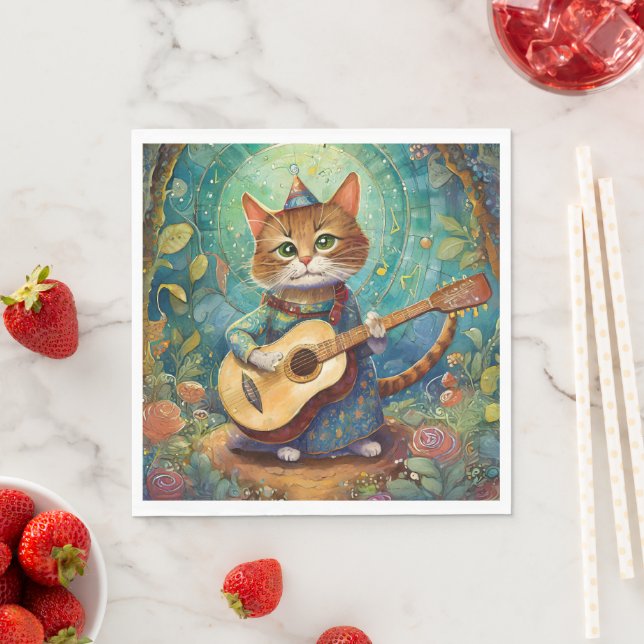 Guardanapo De Papel Gatinho Tocando Guitarra (Insitu)