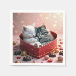Guardanapo De Papel Gatinhos em uma Caixa de Doces em Forma de Coração