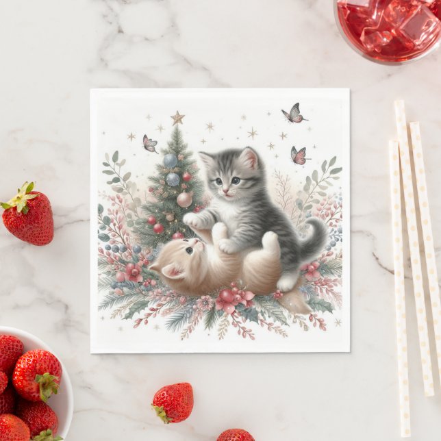 Guardanapo De Papel Gatinhos reproduzindo o Natal (Insitu)