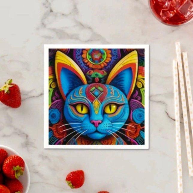 Guardanapo De Papel Gato Abstrato com Olhos Amarelos  (Napkins - coined or standard napkin sold in quantities of 50. 
)