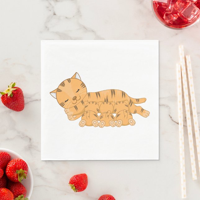Guardanapo De Papel Gato Adormecido com Gatinhos Mamando (Criador carregado)