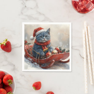 Guardanapo De Papel Gato Azul Oriental no Trenó Deixe Nevar Natal
