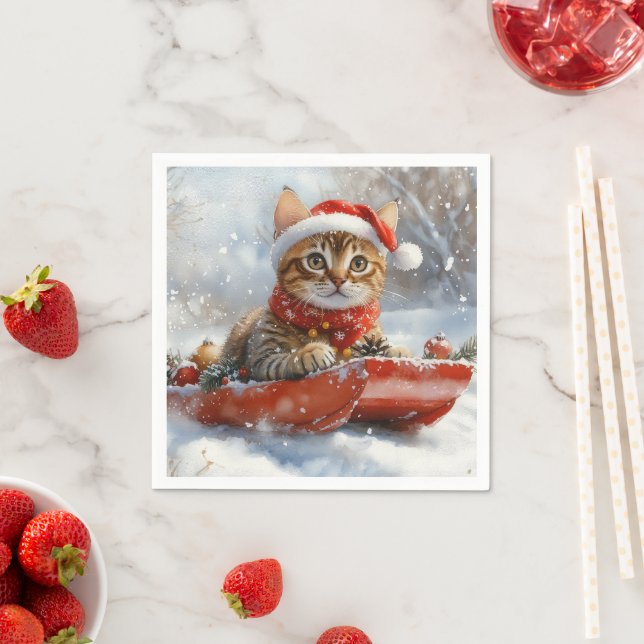 Guardanapo De Papel Gato Bengal em Trenó Deixe Nevar Natal (Insitu)