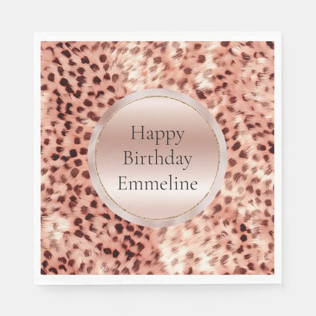 Guardanapo De Papel Gato Bonito, Rosa Dourado, Leopardo (Frente)