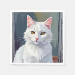 Guardanapo De Papel Gato Branco | Pintura de Gato de Estimação em Aqua