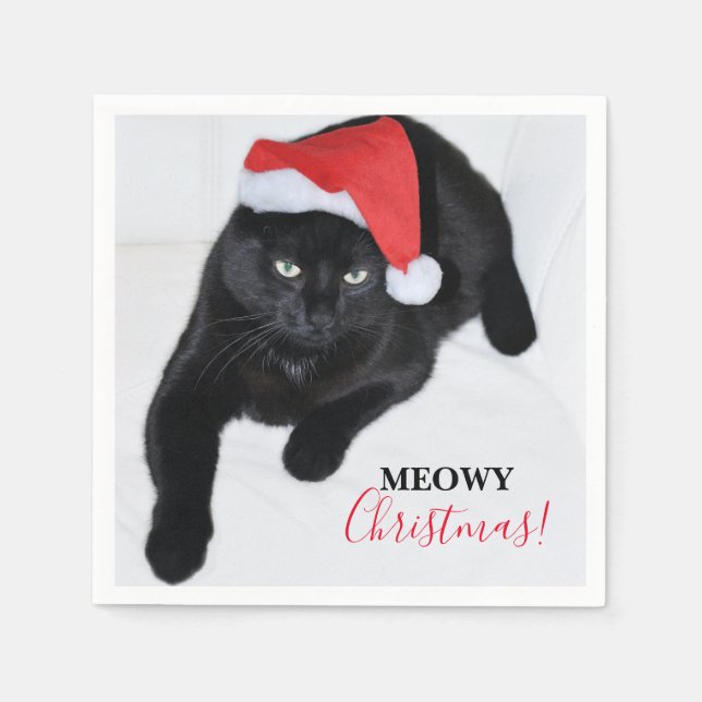Guardanapo De Papel Gato com o Red Santa Hat (Frente)