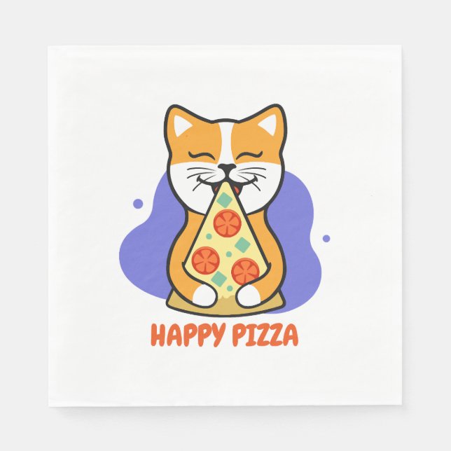Guardanapo De Papel Gato Comendo Uma Pizza    (Frente)
