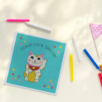 Guardanapo De Papel Gato da Sorte Japonês Maneki Neko com Mensagem Per