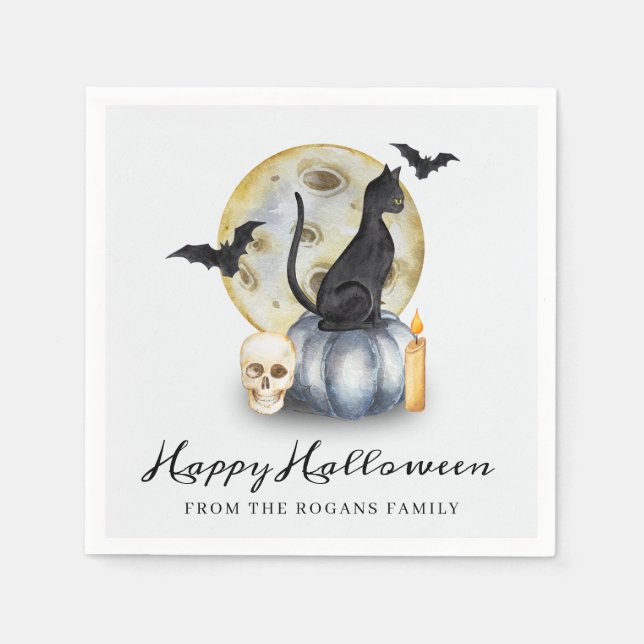 Guardanapo De Papel Gato de Abóbora de Halloween Assustador (Frente)