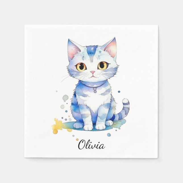 Guardanapo De Papel Gato de aquarela (gatinho) design (Frente)