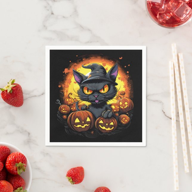 Guardanapo De Papel Gato de Bruxa de Mestiçagem de Halloween (Insitu)