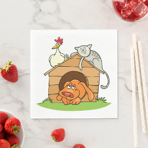 Guardanapo De Papel Gato de Cartoon Engraçado e Galinha no Cachorro