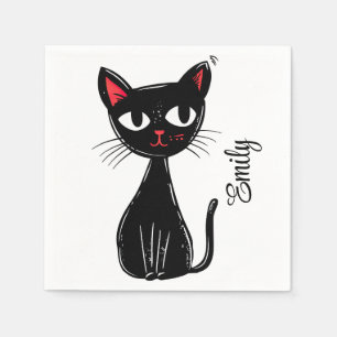 Guardanapo De Papel Gato de cartoon preto-branco