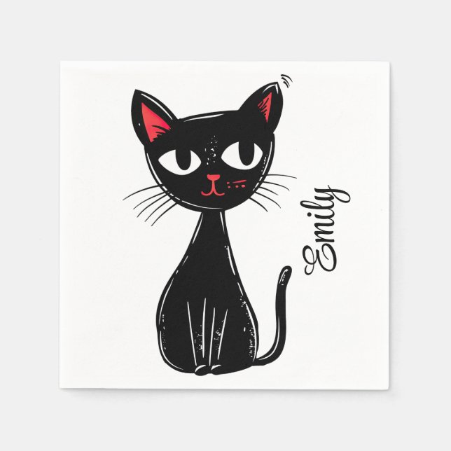 Guardanapo De Papel Gato de cartoon preto-branco (Frente)