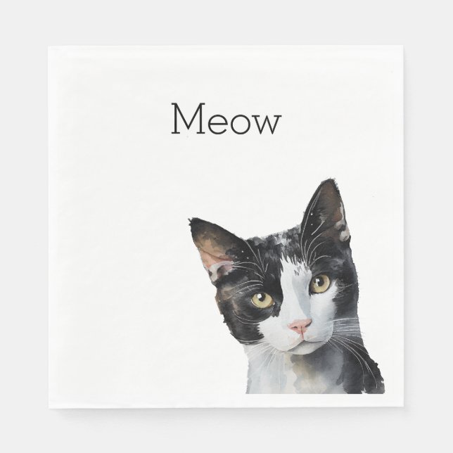 Guardanapo De Papel Gato de Gatinho Branco Preto (Frente)