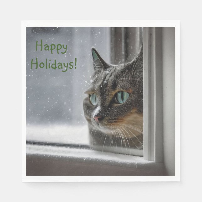 Guardanapo De Papel Gato de Gatinhos Feliz Feriados (Frente)