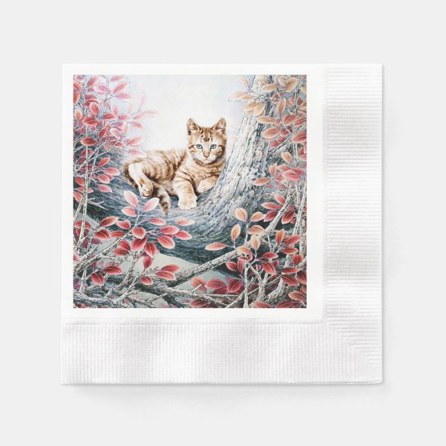 Guardanapo De Papel Gato de Gato Chinês na Árvore (Frente)