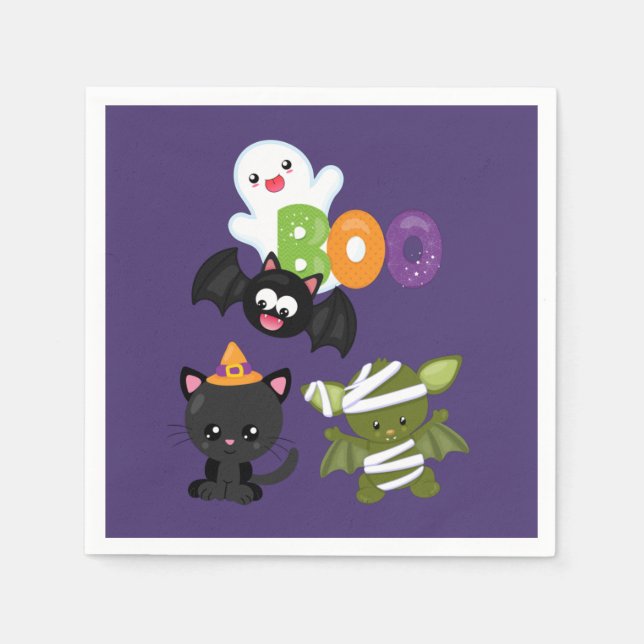 Guardanapo De Papel Gato de Halloween, Bat, Mamã e Fantasma (Frente)