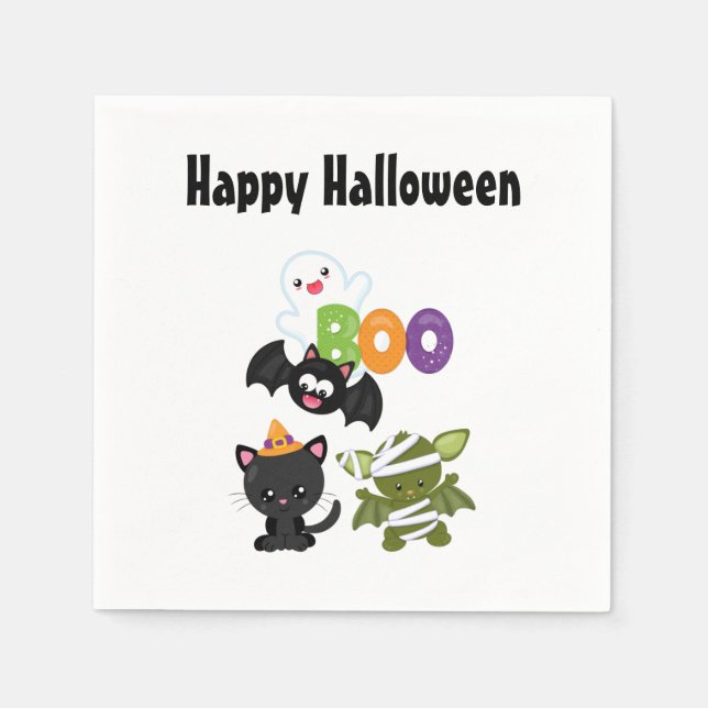 Guardanapo De Papel Gato de Halloween, Bat, Mamã e Fantasma (Frente)