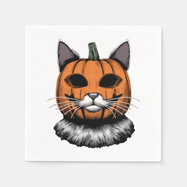 Guardanapo De Papel Gato de Halloween, Cara de Abóbora (Frente)