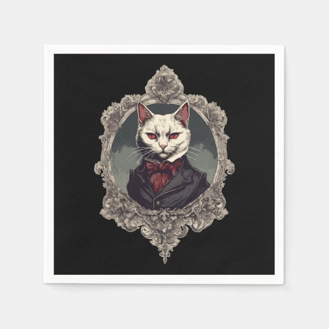 Guardanapo De Papel Gato de Halloween, Gato de Vampiro (Frente)