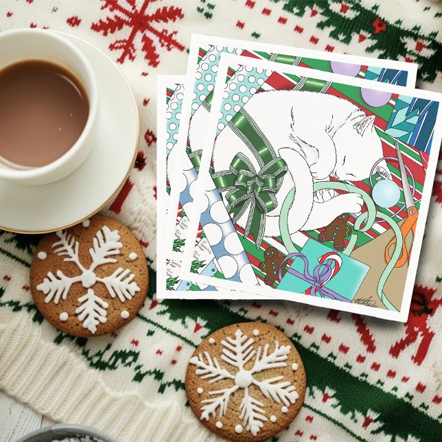 Guardanapo De Papel Gato de Natal Branco (Criador carregado)