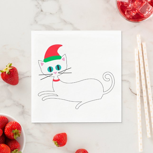 Guardanapo De Papel Gato de Natal Usando Chapéu de Papai Noel (Criador carregado)