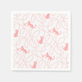 Guardanapo De Papel Gato Divertido e Padrão de Bola de Lã Coral Claro 