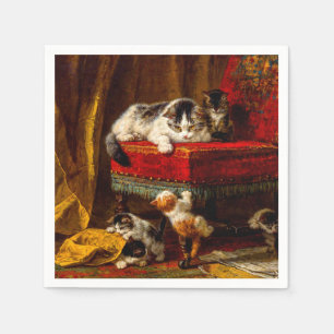 Guardanapo De Papel Gato e Gatinhos Brincando com Cadeira