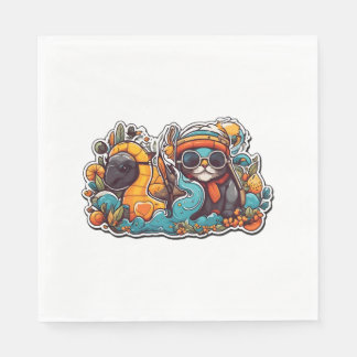 Guardanapo De Papel gato e tartaruga engraçados