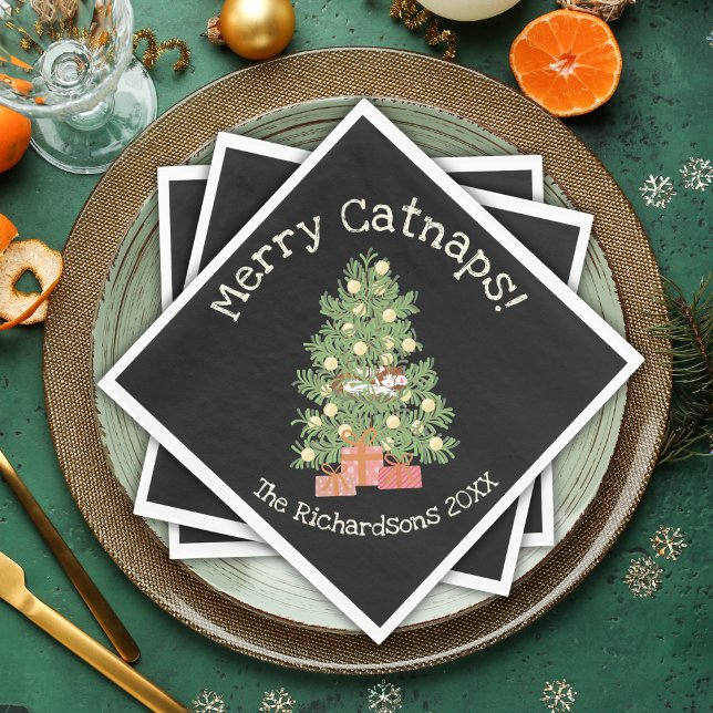 Guardanapo De Papel Gato engraçado nas catapnatas de Feliz de árvores  (Criador carregado)