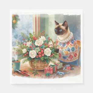 Guardanapo De Papel Gato está arranjando Flores de Natal