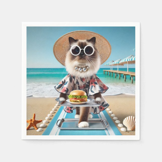 Guardanapo De Papel Gato está comendo Hamburger (Frente)