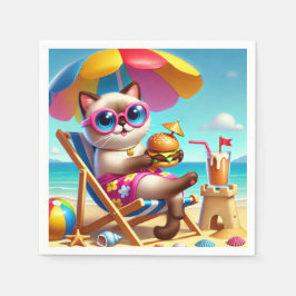 Guardanapo De Papel Gato está comendo Hamburger