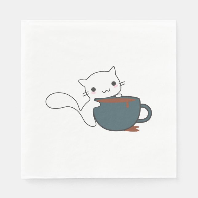 Guardanapo De Papel Gato Feliz Com Café (Frente)