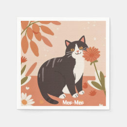 Guardanapo De Papel Gato Feliz Customizado com Flores da Primavera