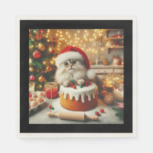 Gato fofo assando o bolo de Natal